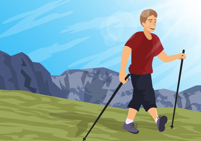 Hombre haciendo Nordic Walking vector