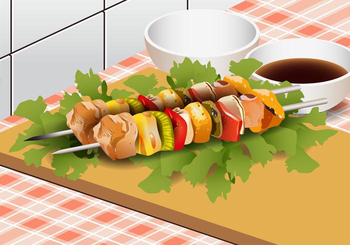 Brocheta de vegetales de pollo vector