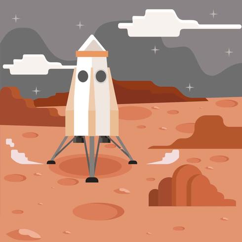 Mars Exploration With Rocket Illustration vector