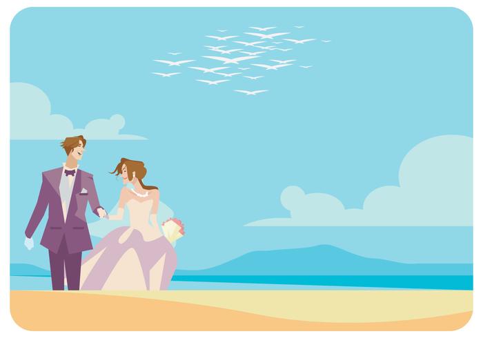 Una pareja casada en la playa Vector