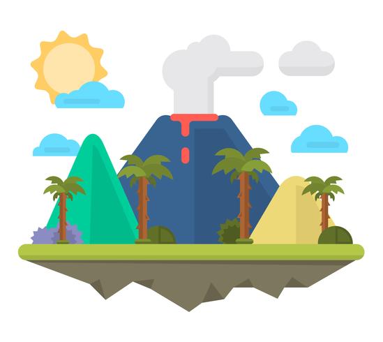 Flat Volcano Island vector