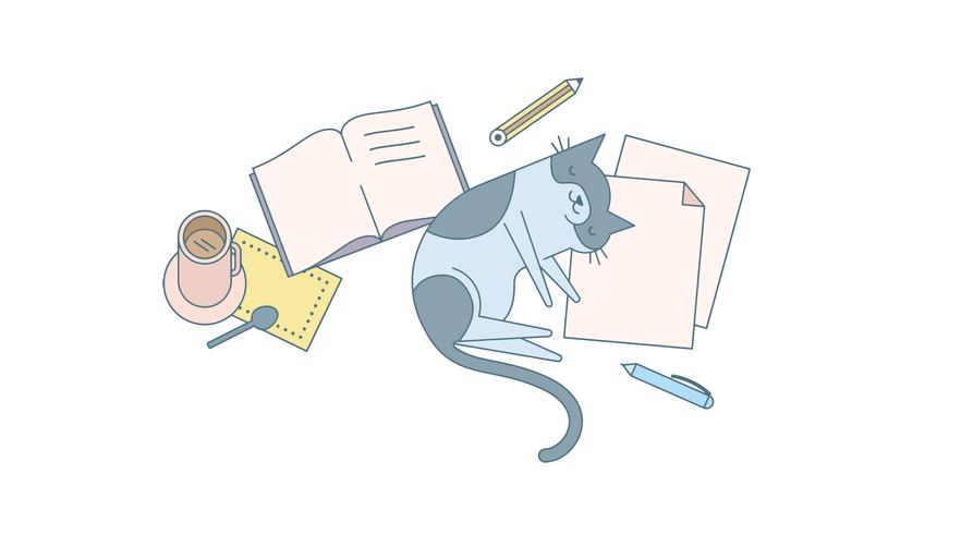 Cat and Homework Vector