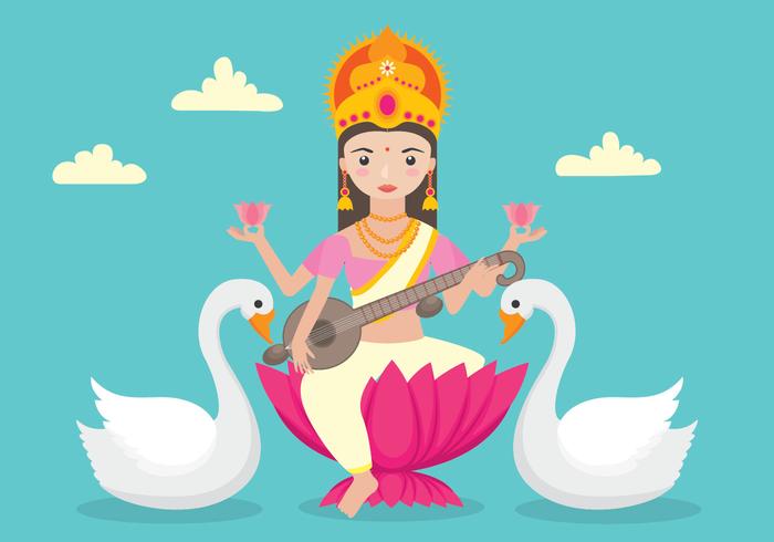 Personaje de Saraswathi con mujeres vector