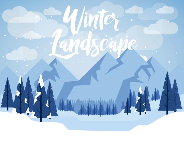 Flat Design Vector Winter Landscape