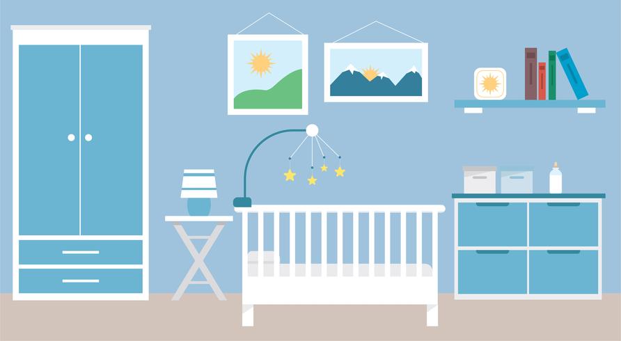 Ilustración de habitación de bebé de vector de diseño plano