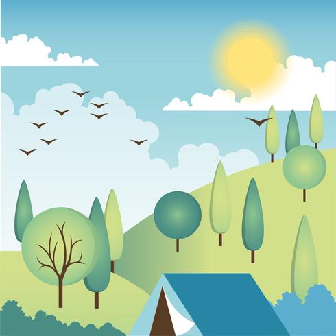 Flat Design Vector Spring Landscape Design