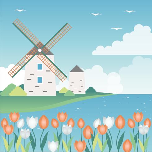 Flat Design Vector Spring Landscape