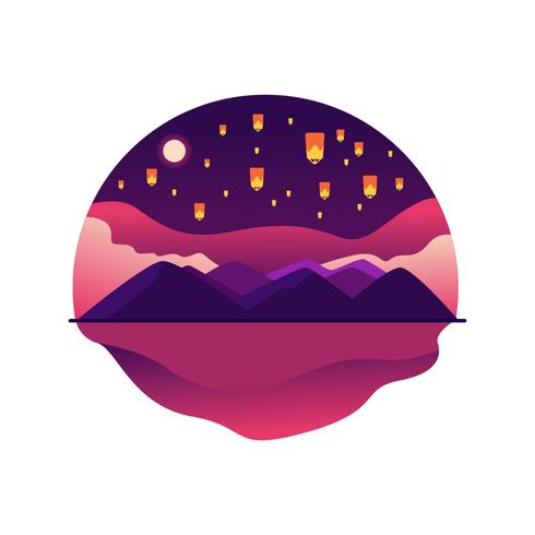 Sky Lantern, Mountain Landscape vector