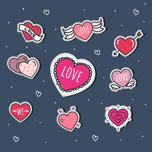 Etiquetas engomadas del corazón Set Vector