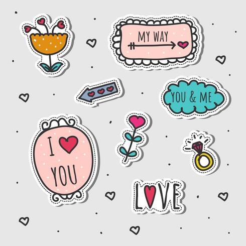 Hand Drawn Love Stickers Set vector