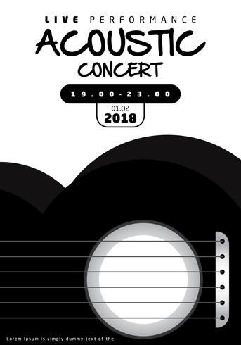 Cartel acústico blanco y negro del concierto vector