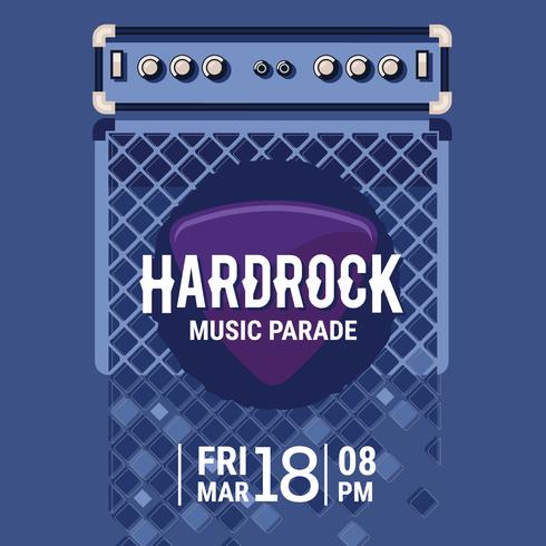 Vector Hard Rock Music Poster con amplificador de guitarra eléctrica y guitarra recogida plana ilustración