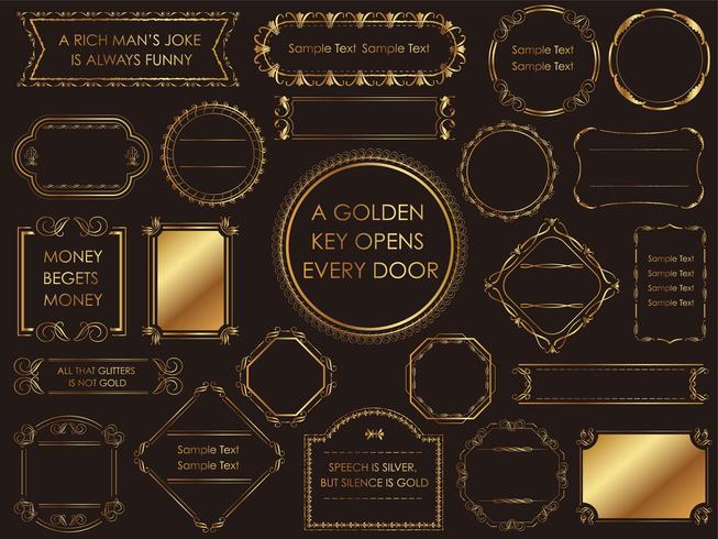 A set of assorted gold vintage frames. vector