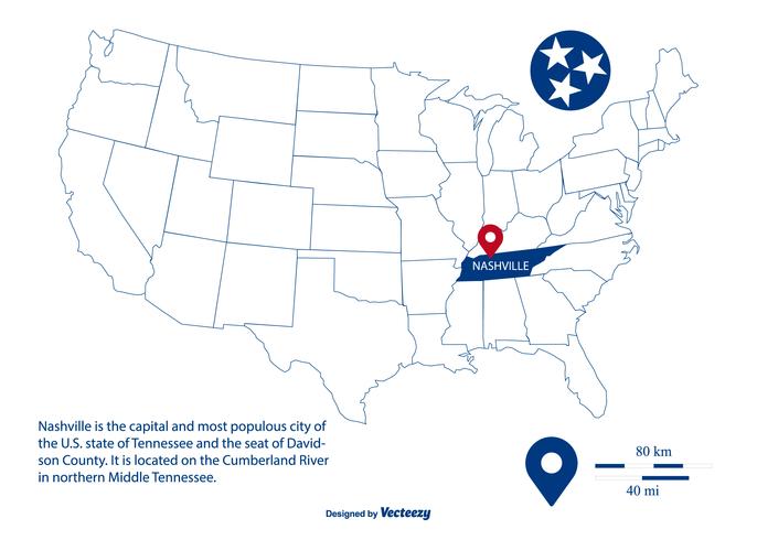 Mapa vectorial contorneado resaltando Nashville Tennessee vector