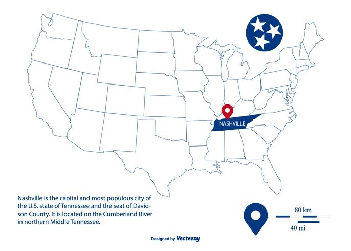 Outlined Vector Map Highlighting Nashville Tennessee