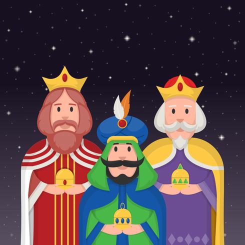 Three Kings Character In The Night Vector Illustration