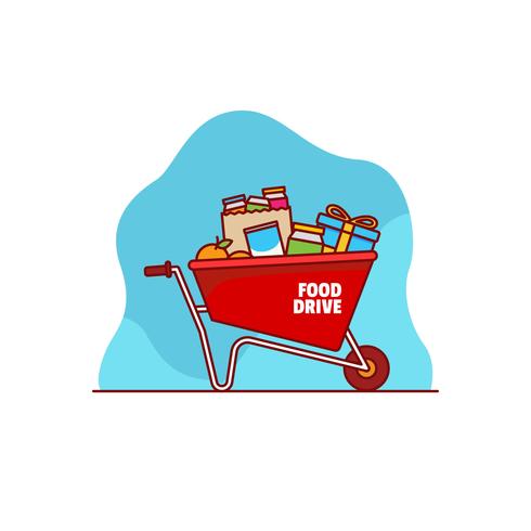 Food Drive on wheelbarrow vector