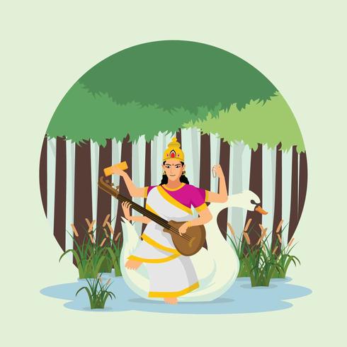 beautiful Goddness Saraswathi illustration. vector