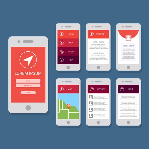 Mobile App GUI Flat Vector Template