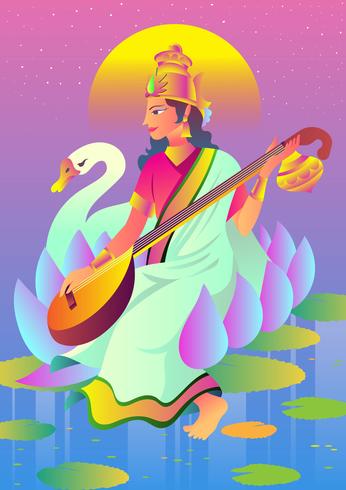 Dios Saraswathi vector