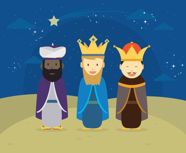 three King with decorative stars hanging Illustration vector