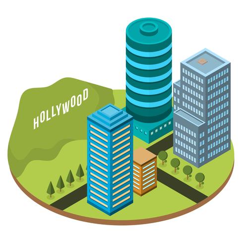 Flat Isometric Los Angeles Vector Illustration