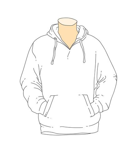 plantilla de sudadera con capucha de contorno blanco en blanco vector