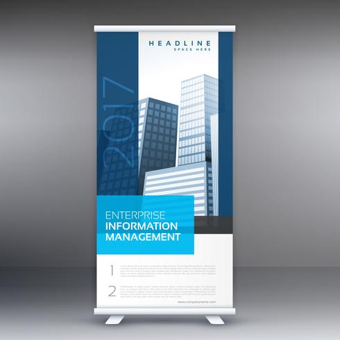 simple blue standee roll up banner design with business informat