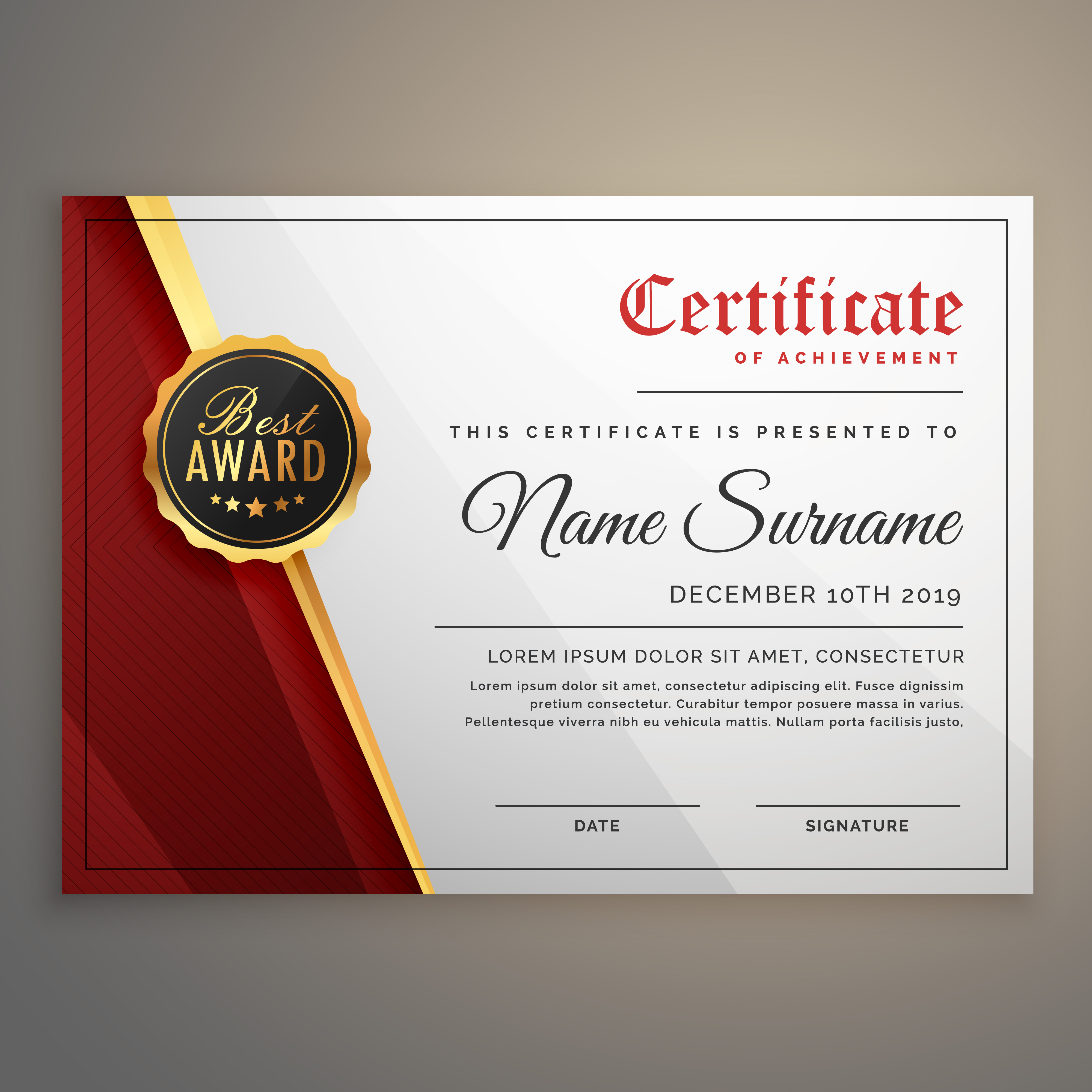 beautiful certificate template design with best award symbol Download