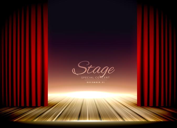 Theater Stage With Red Curtains And Wooden Floor