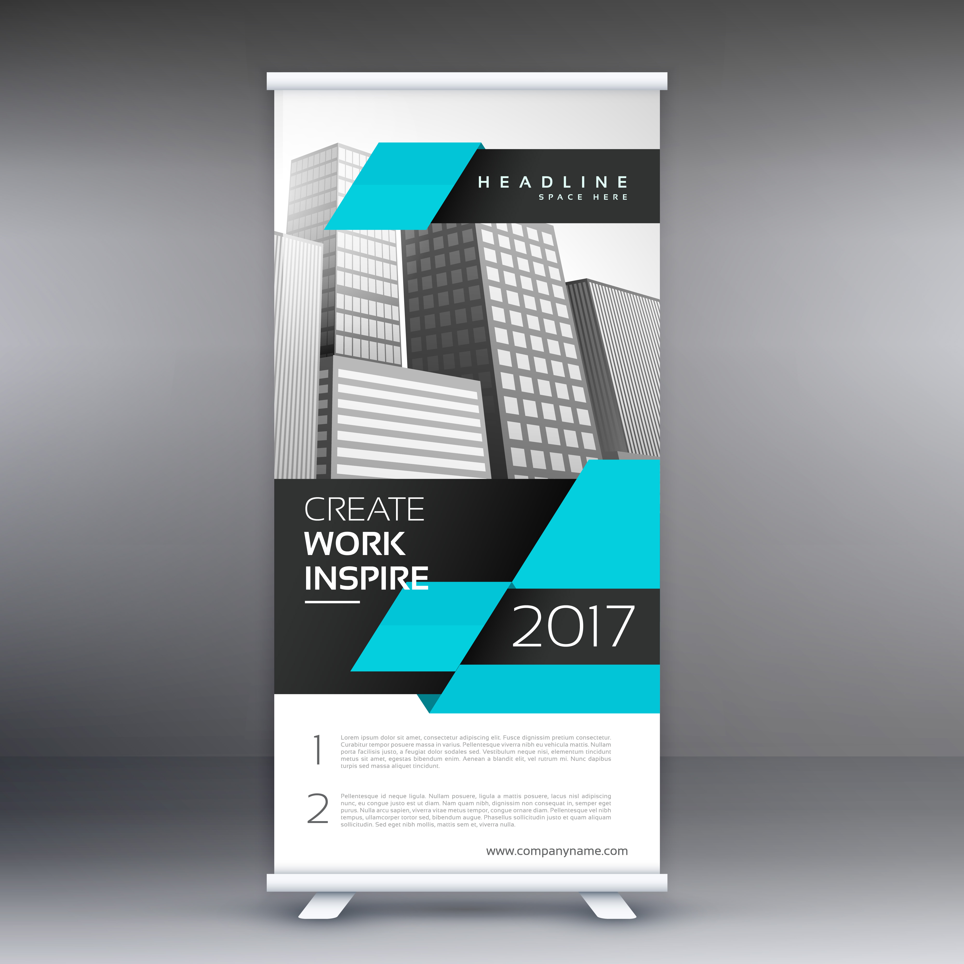 modern blue standee roll up banner design with geometric shape