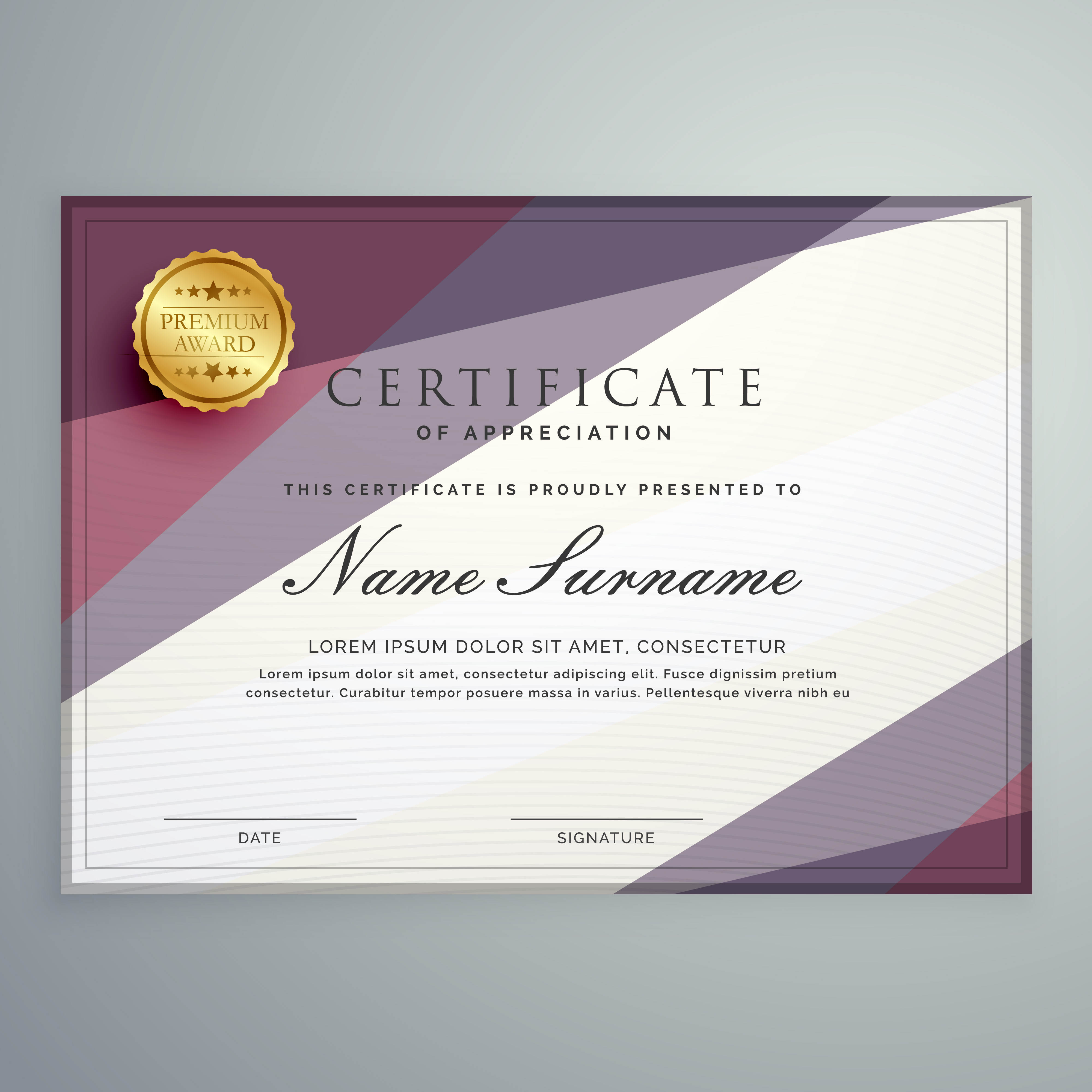 Modern Vector Certificate Template Design With Purple Geometric 