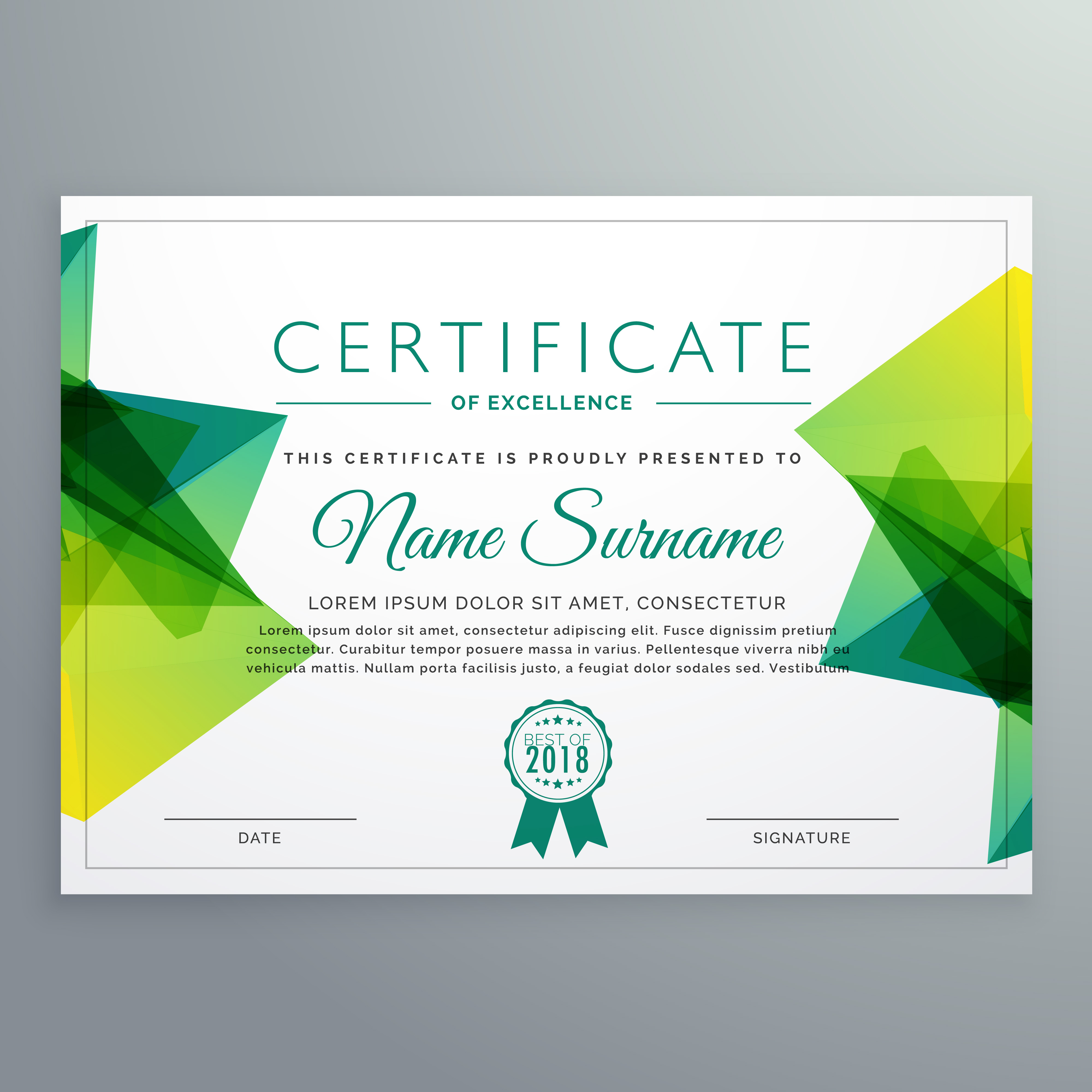 Modern Vector Certificate Template With Green Abstract Shapes