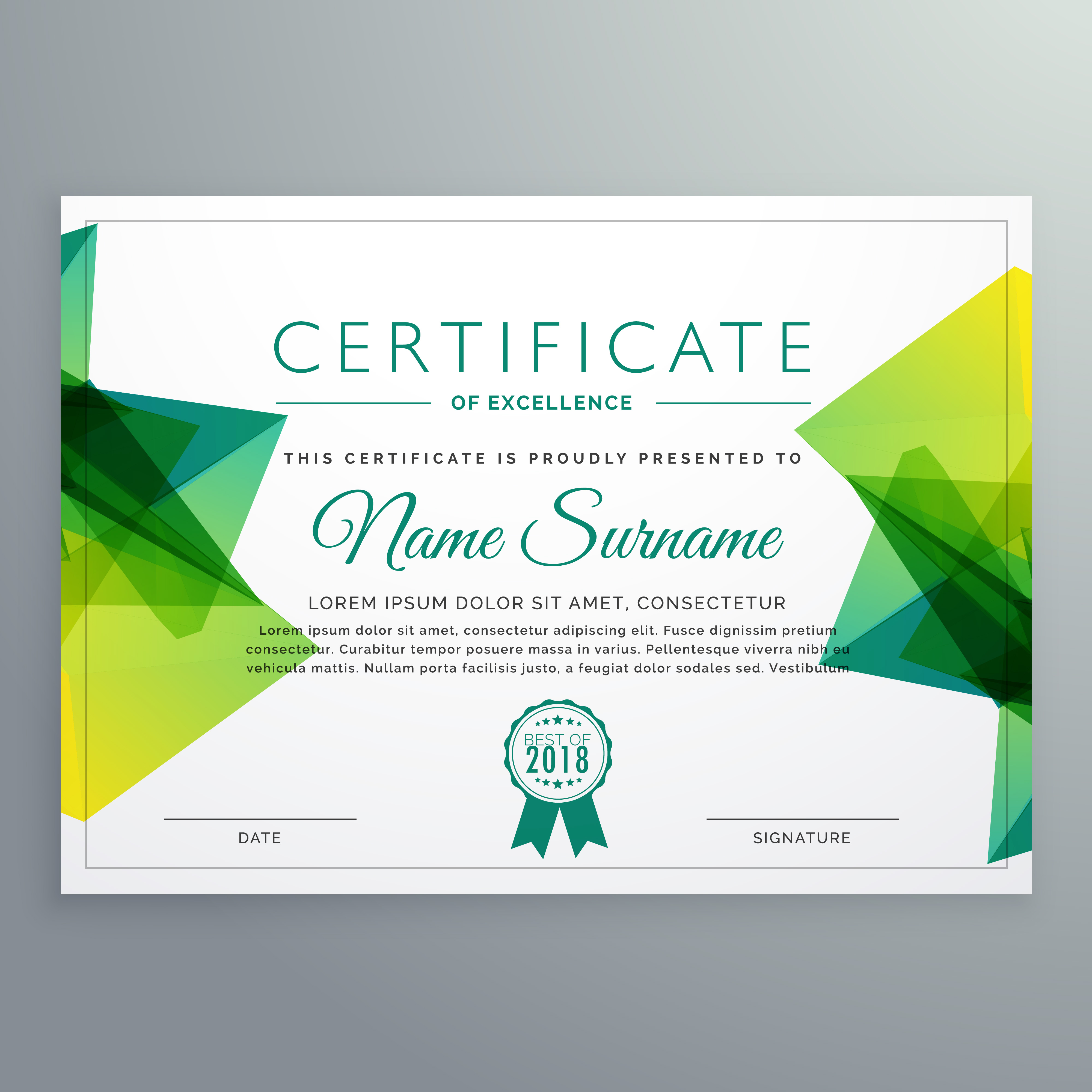 modern vector certificate template with green abstract shapes