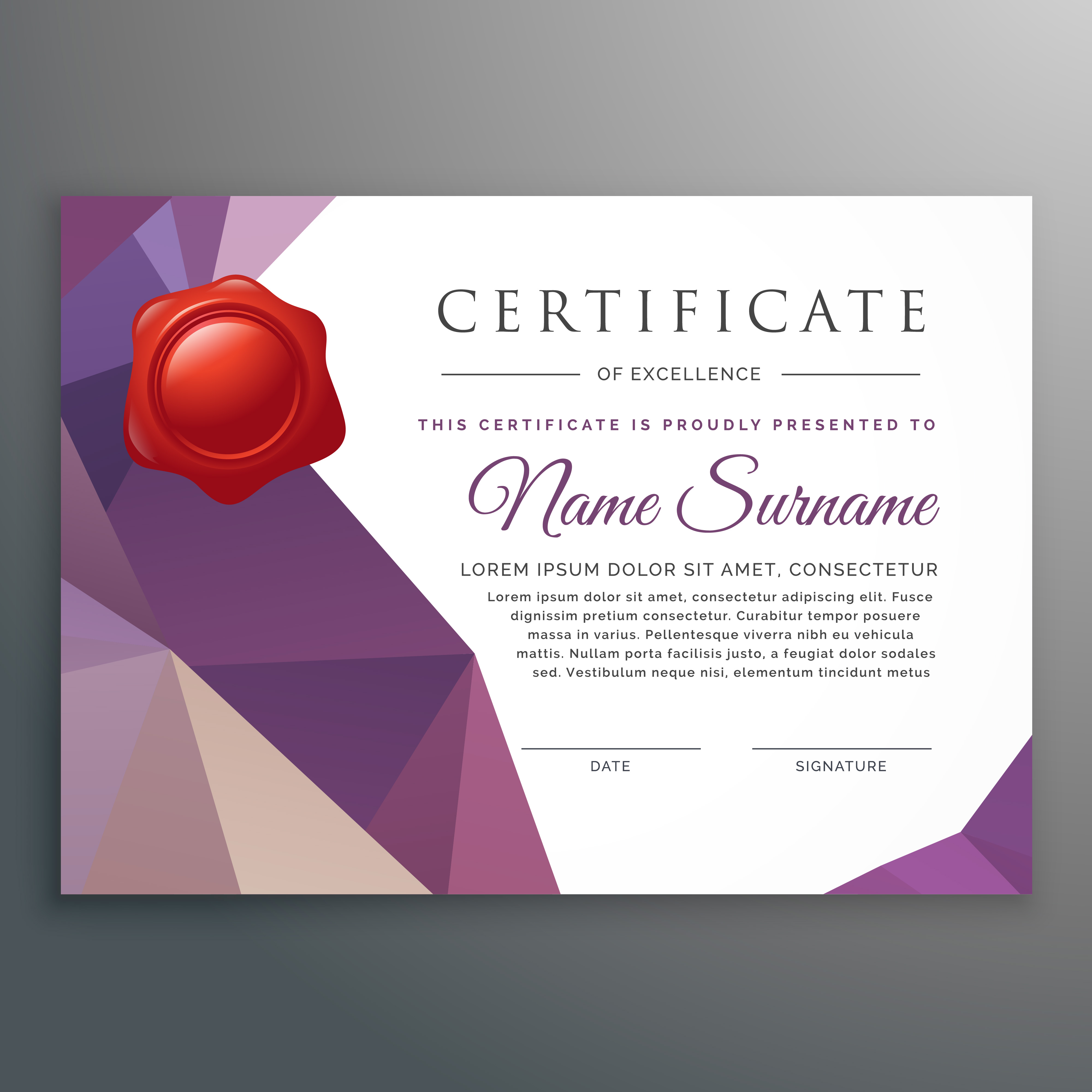 creative certificate design template with geometric low poly sha