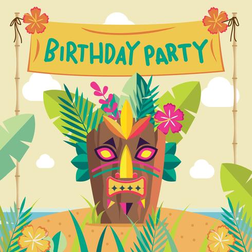 Polynesian Birthday Party with Tiki Element Vector