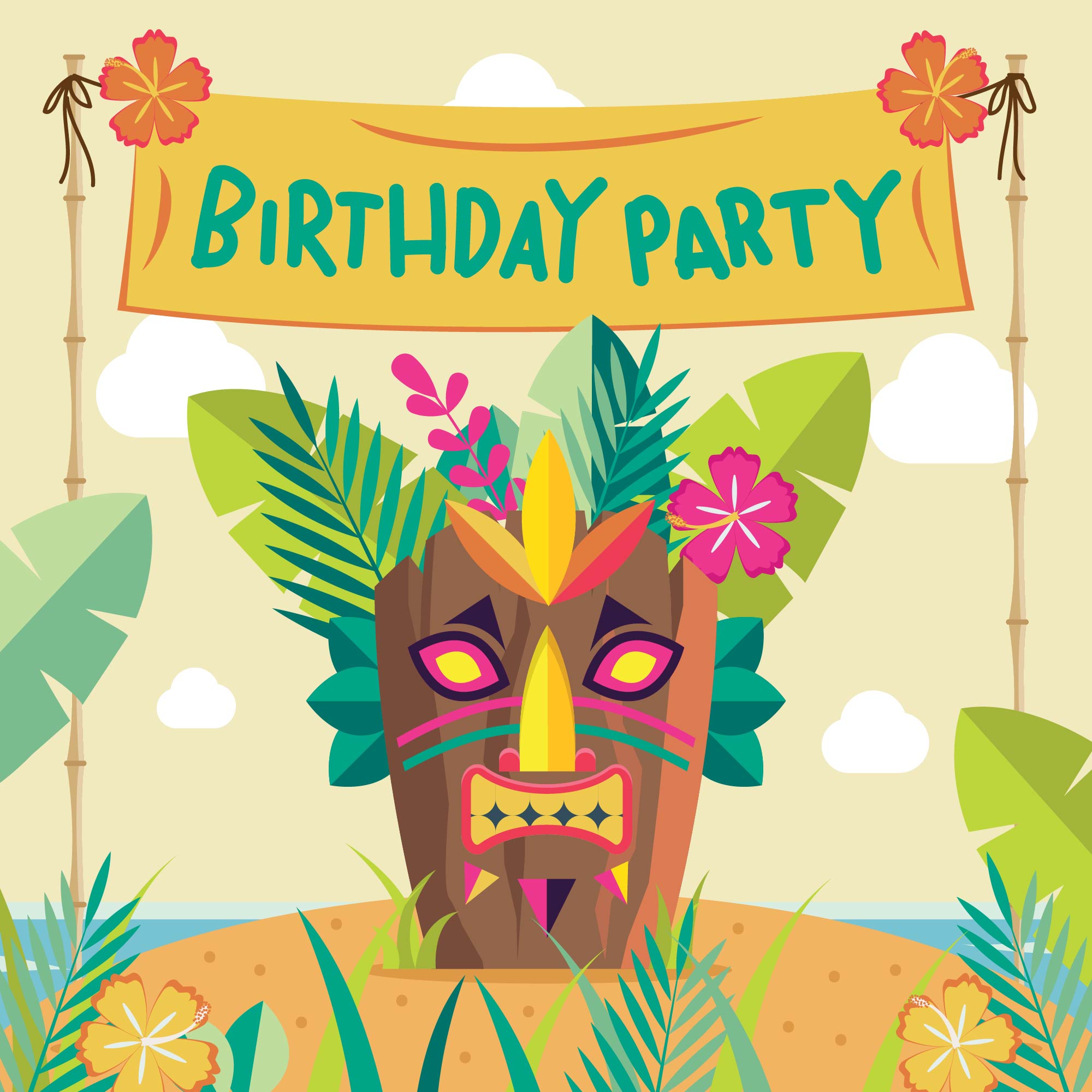 Download Polynesian Birthday Party with Tiki Element Vector 186716 ...