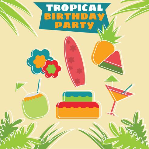 Tropical Birthday Party Icons vector