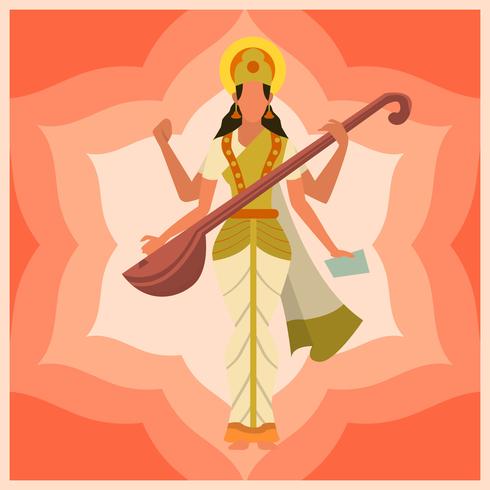 Ilustración plana del vector de Saraswathi