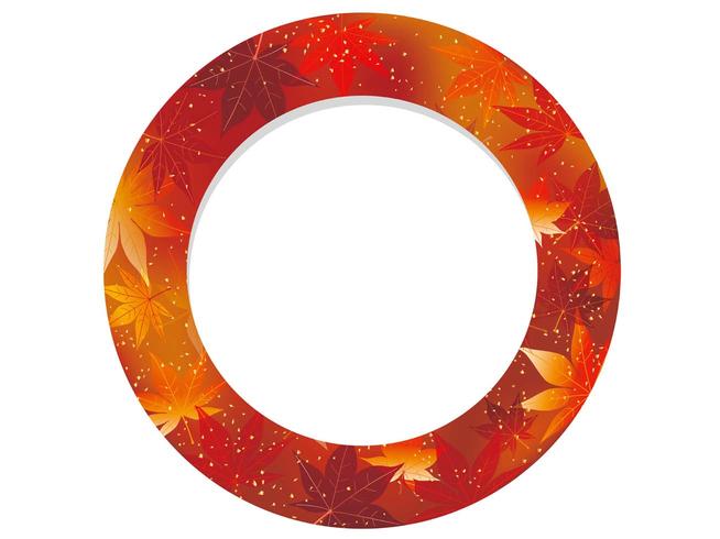 Red, circular frame with autumn graphic pattern. vector