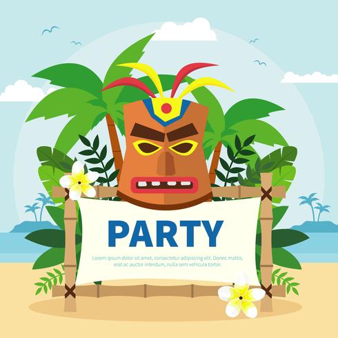 Polynesian Mask On Birthday Party Banner  vector