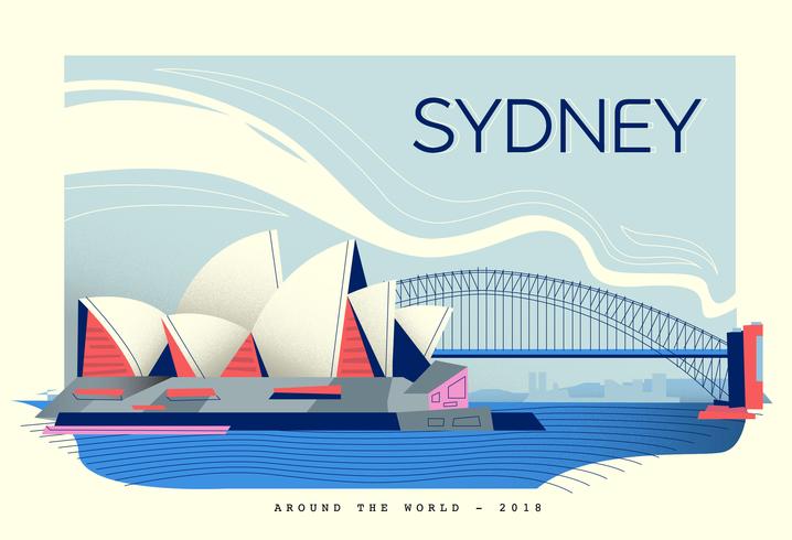 Sydney Landmark Postcard Vector Flat Illustration