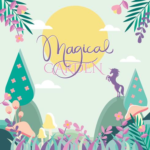 Colourful Magical Garden Illustration Vector