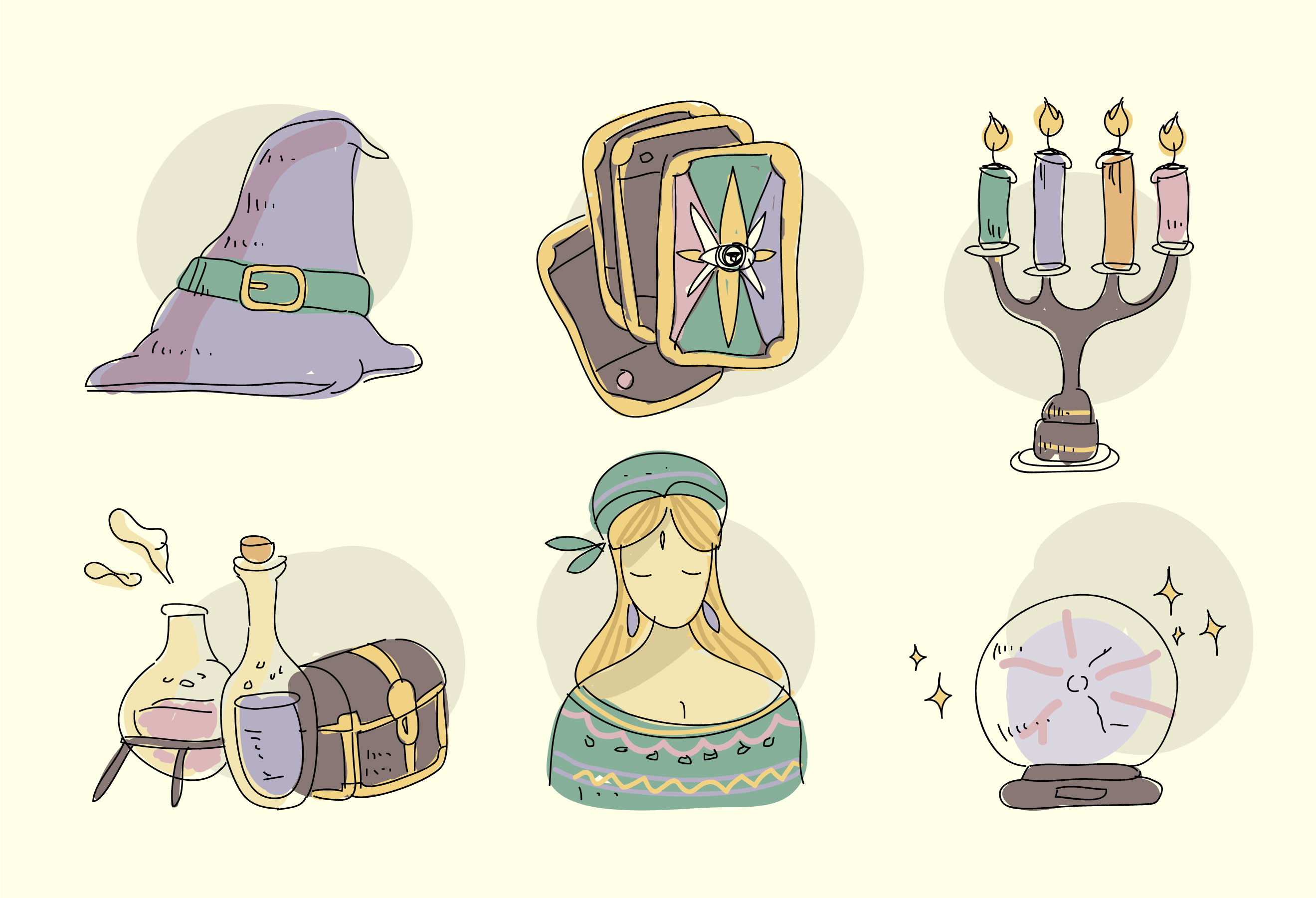 Vintage Fortune Teller Stuff Hand Drawn Vector Illustration 186958