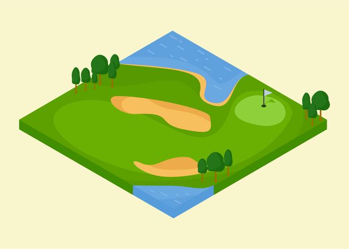 Hoyo de campo de golf con bunker y agua Vectores