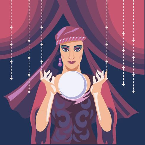 Ilustración de adivino mujer leyendo futuro en bola de cristal mágico vector