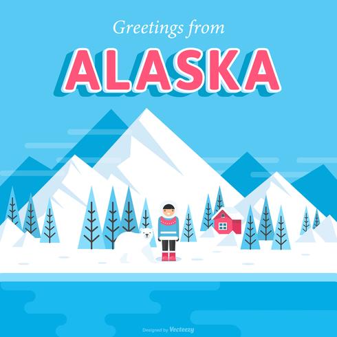 Postcard From Alaska In Flat Vector Design