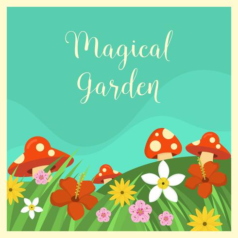 Flat Magical Garden Vector Illustration