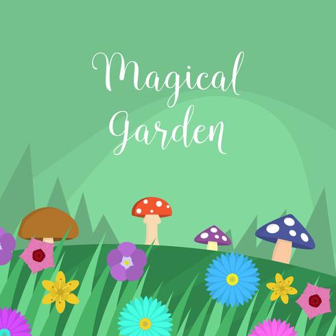 Flat Magical Garden Vector Illustration