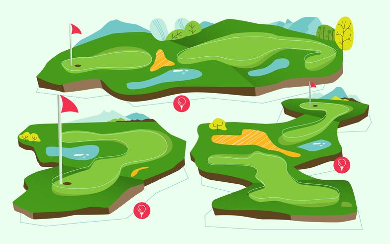 Vista aérea Golf Course Tournament Vector Vector ilustración plana